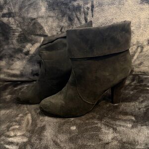 Express Black Fold-Over Suede Ankle Boots